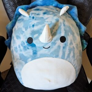 Blue and White Stuffed Triceratops Plush Toy